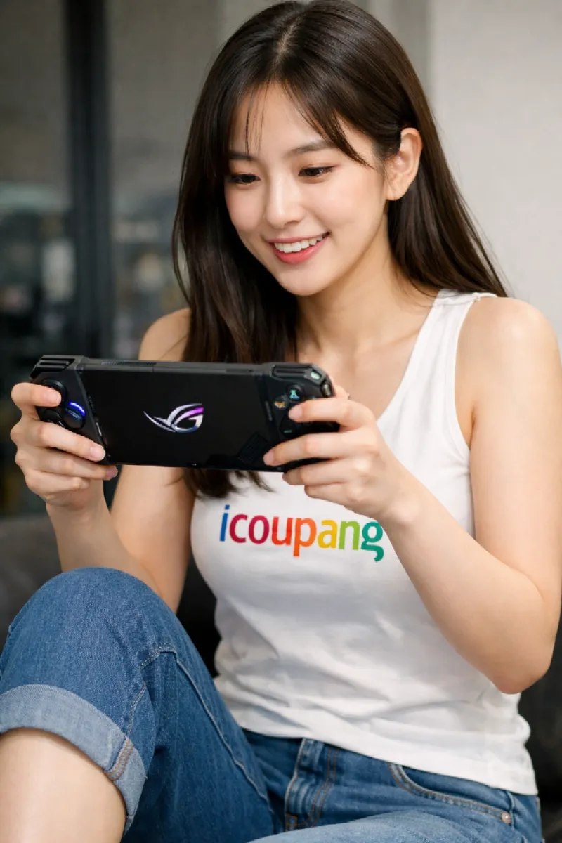 asus rog ally로 게임을 하고 있는 여성의 이미지.png